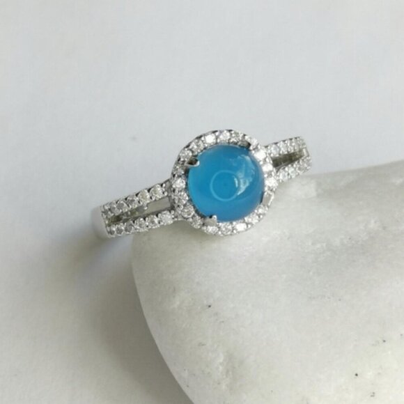 Jem Designs Shop Jewelry - Blue Chalcedony CZ Halo ring sterling silver size 8 🆕
